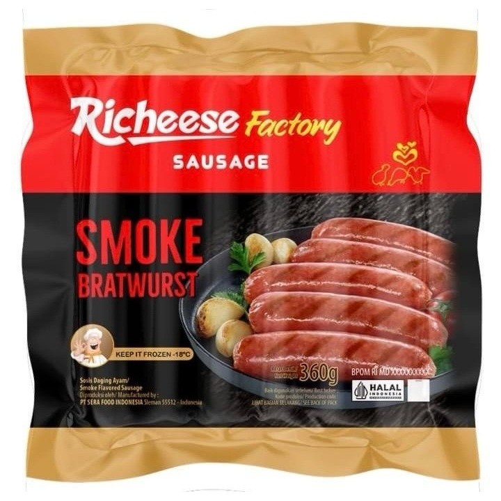 

HIRO - RICHEESE FACTORY SMOKED BRATWURST SAUSAGE 360GR ISI 6 SOSIS AYAM HALAL