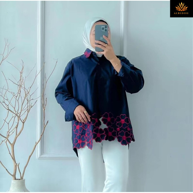 Abaya Blouse Bordir Wanita Terbaru / Kemeja Bordir Katun Premium / Blouse Bordir Wanita