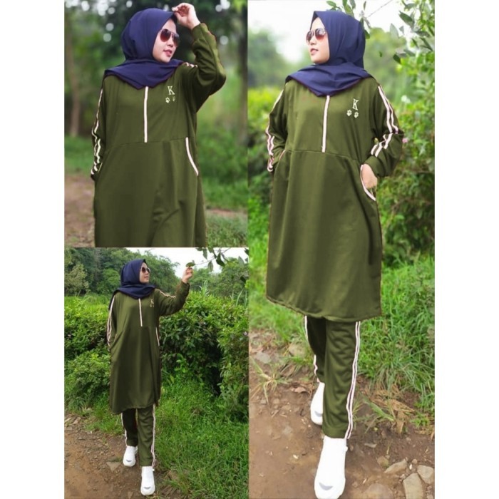 Setelan Tunik Jumbo vina set baju olahraga remaja kekinian Vin ktf - army