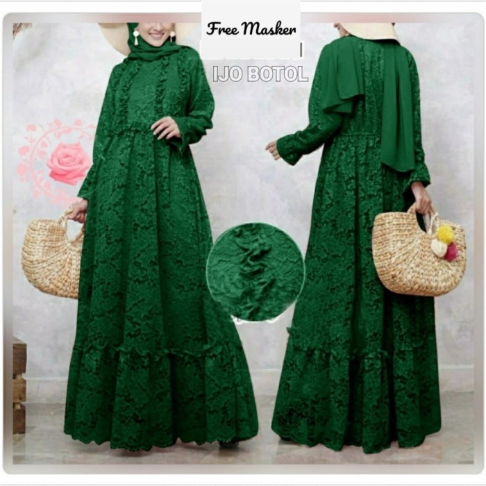 gamis mahika hijau botol L XL XXL 3XL 4XL JUMBO dress brukat mah gb - L