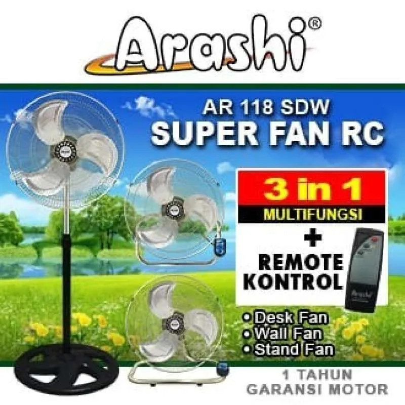 STAND FAN ARASHI II 18' REMOTE | Kipas Angin Berdiri Arashi 18inch Multifungsi