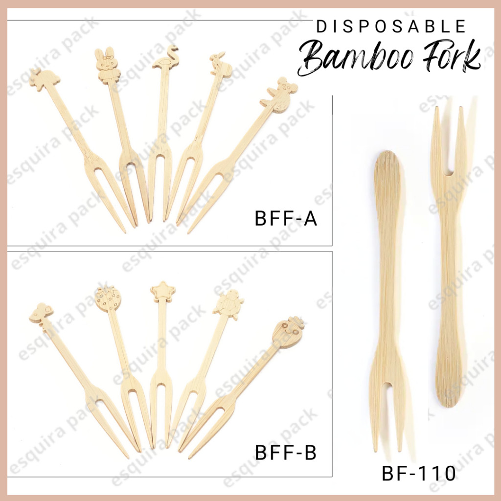 (ESQ)Disposable Bamboo Fruit Fork / Garpu Kayu  Buah isi 50 Pcs BF-110