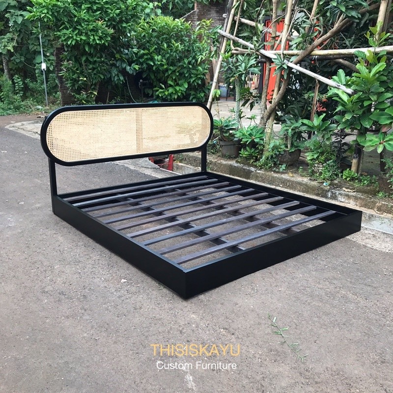 Dipan Kayu Solid Mix Rotan | Dipan Minimalis Rotan Tipe Jepang Kayu Solid | Tempat Tidur Kekinian | 