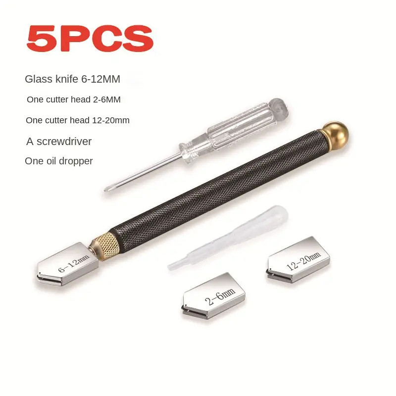 

5pcs Glass Knife Set Oil Injection Type Multi-functional Marble Tile Roller Hand-held Glass Knife DIY Tile Special Tools