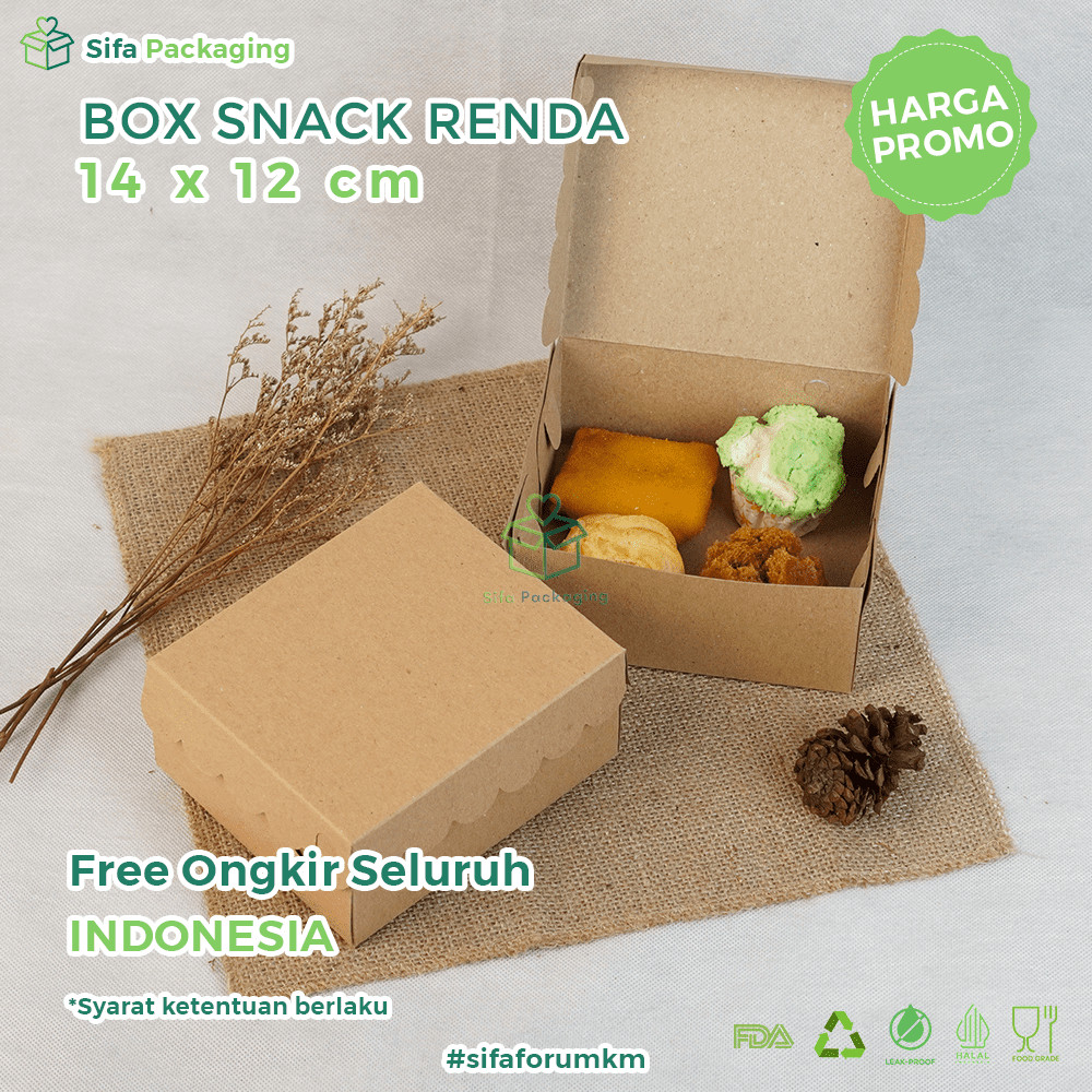 

Snack Box 14x12 Kraft Dus Kue Box Renda Snack Donat Kue