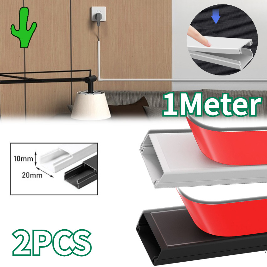1SET/2Meter 20*10MM Pipa Penutup Kabel Dinding Tempel Dinding Lantai Di Tembok PVC Cover Penutup Kab