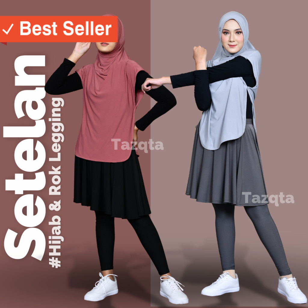 Fashion Olahraga Cewek Wanita Muslim Kekinian / Setelan Sporty Jilbab Rompi dan Legging Rok Olahraga