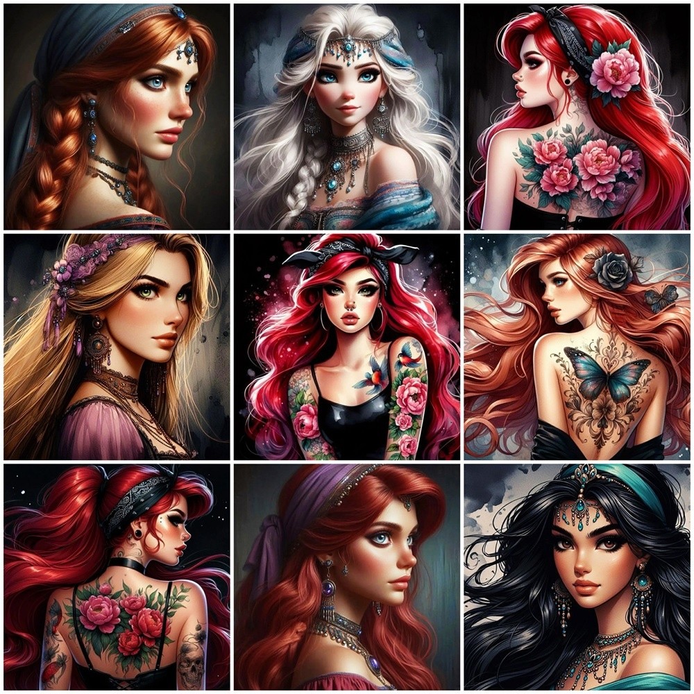 

Disney DIY Ariel Elsa Painting By Numbers Acrylic Princess Paint Drawing On Canvas The Little Mermaid Home Decor Gift