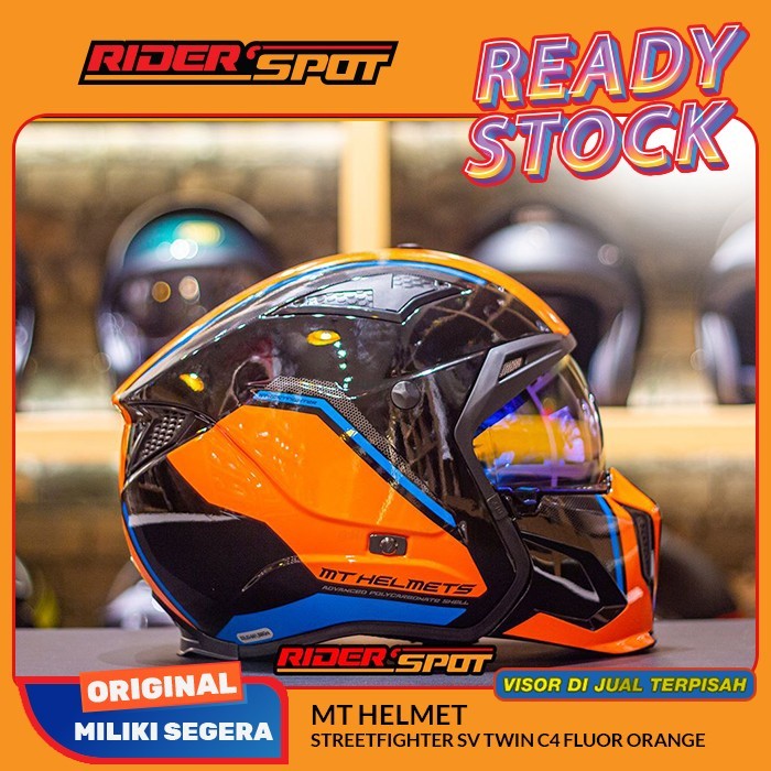 Helm Motor MT Helmet Streetfighter SV Twin A4 Fluor Orange Crossover Original