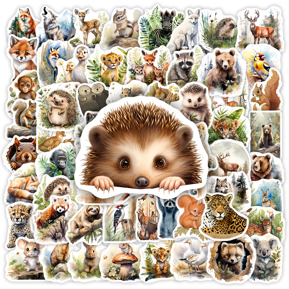 

Watercolor Aesthetics Forest Animal Stickers Art Gift Toy Decal for Laptop Scrapbook Phone Decorative Luggage Bottles Waterproof