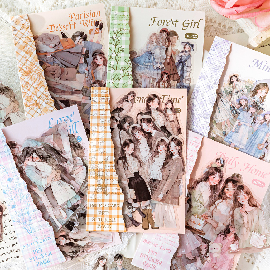 

30pcs/Lot Life Series Literary Girl Character Material Planner Decor PET Sticker Creative DIY Journal Collage Stationery