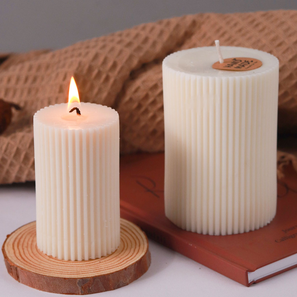 

Striped Cylindrical Silicone Candle Mold DIY Handmade Scented Candle Soap Craft Molds Resin Plaster Making Home Dinner Decor