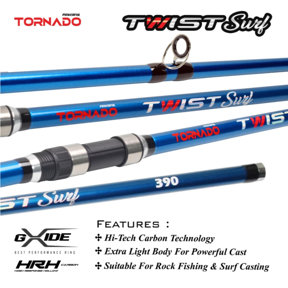 Joran Pancing Tornado TWIST SURF CARBON 390cm - 450cm Joran Sambung 3