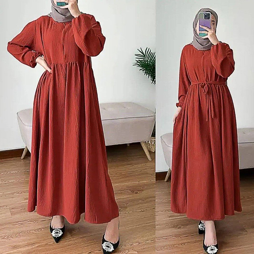 Maxy Dress Crinkle | Maxy Dress Busui | Maxy Dress Polos Panjang | Gamis Kekinian | Dress Terbaru