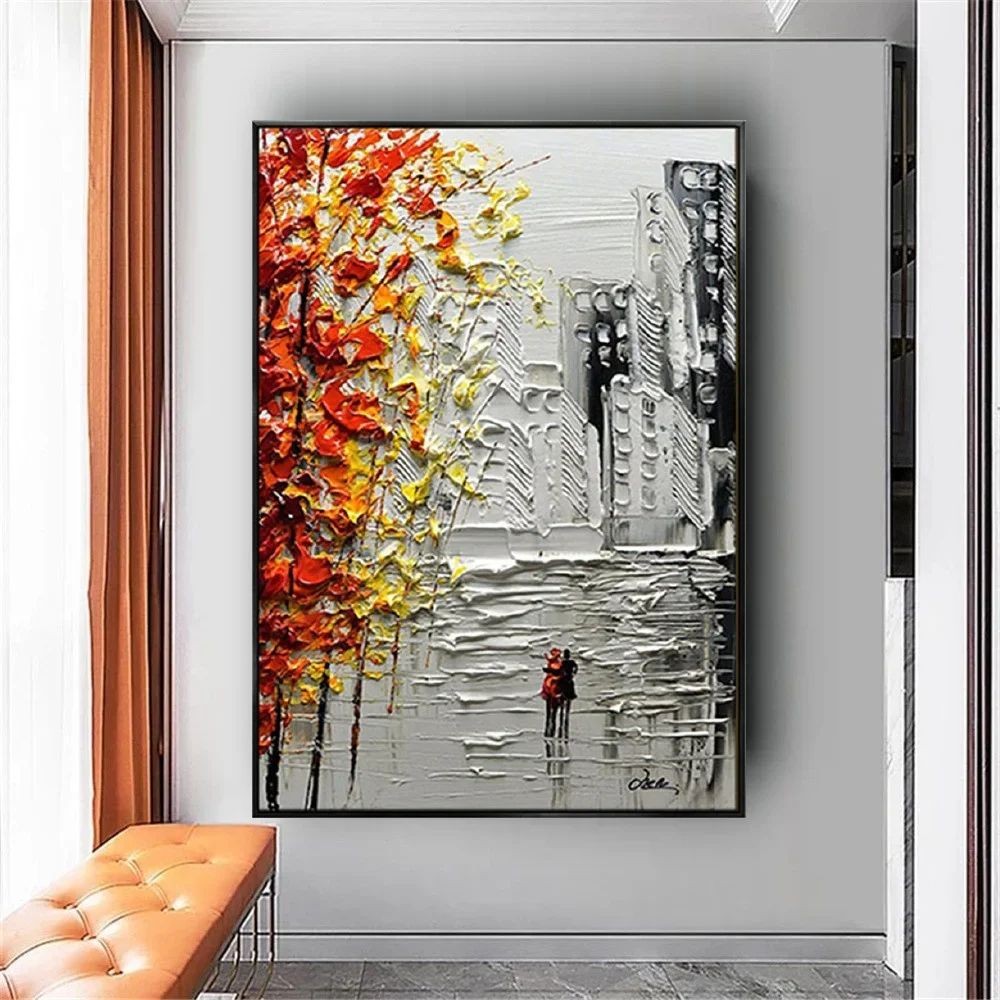 

Handpainted Abstract Oil Painting on Canvas Rainy Day Wall Art for Home Living Room Salon Decor Unique Artwork for Modern Hom