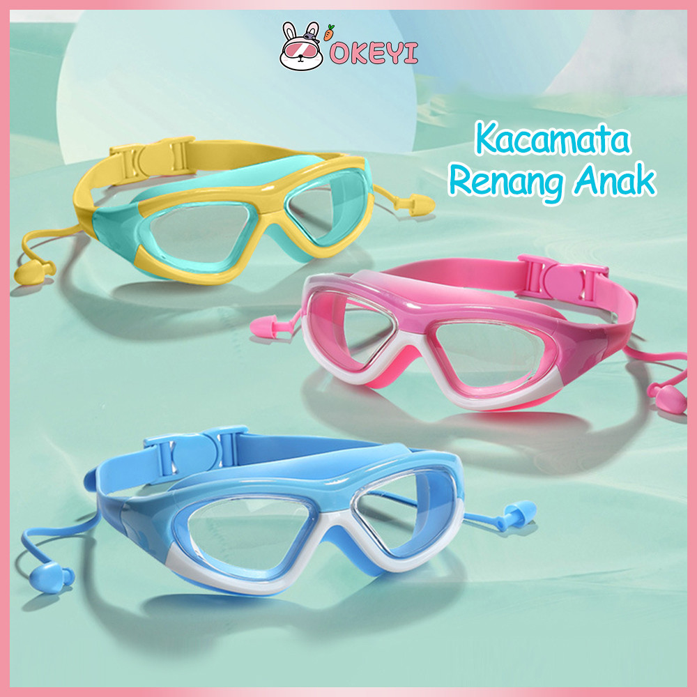 OKEYI Kacamata Renang Snorkling Anak 3-15 Tahun Kacamata Renang Anak Anti Fog Degan Pelindung Teling
