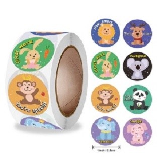 

RGT- 1 PCS STIKER BULAT ROLL KARTUN ANIMAL LABEL REWARD ANAK ISI 500