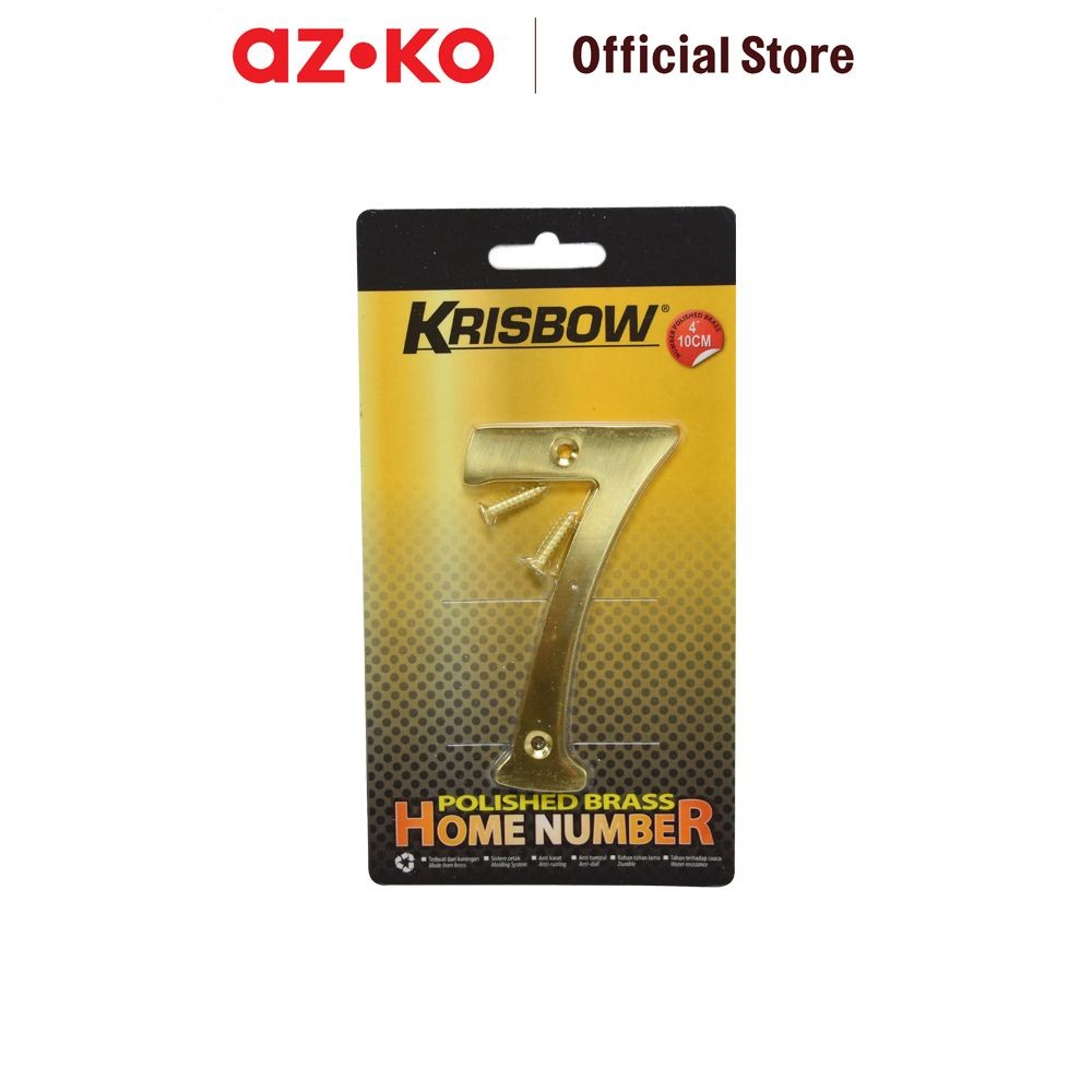 AZKO Krisbow Nomor Rumah 7 Polish Brass 10 cm Angka Penanda Rumah Hiasan Nomor Pager Rumah Dekorasi 
