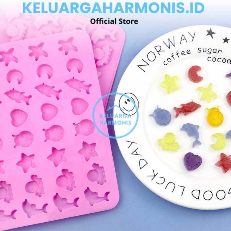 KH Isi 32 Cetakan Puding Kue Coklat Gummy Jelly Permen Yupi Agar Nugget Fondant Silikon Motif Ocean 