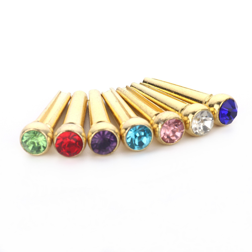 6pcs Guitar pins Inlaid Crystal Gems Metal String Pins Guitar Bridge Pins for Acoustic Guitar 8 Colo