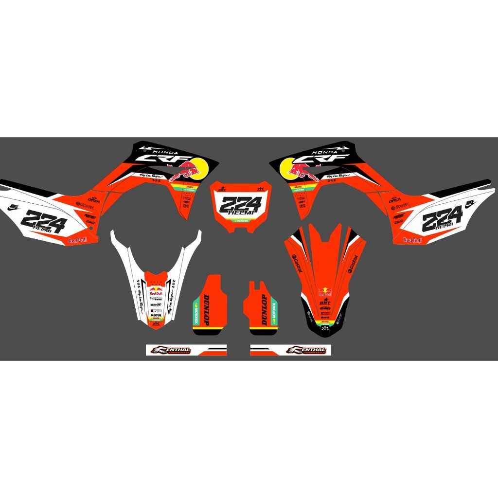 Decal Honda CRF 150L MOTIF REDBULL RACING ORANGE PUTIH I2-270