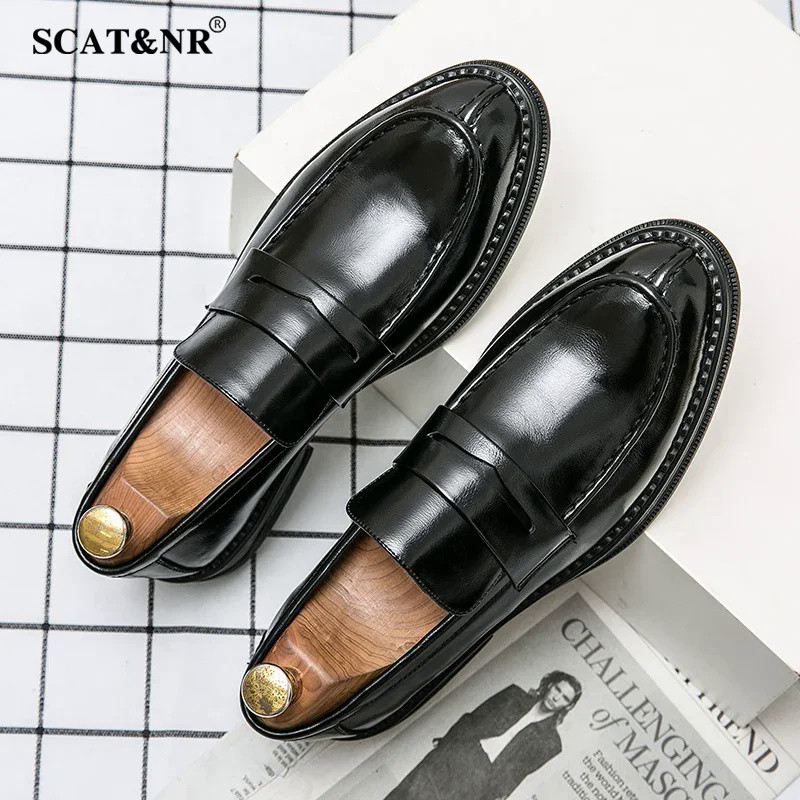 Silver business shoes men's Oxford shoes leather brand loafers slip on high quality wedding shoes so