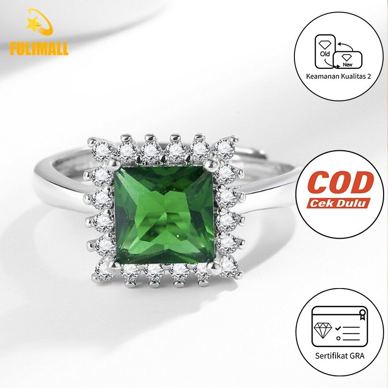 FULIMALL 8 * 8Mm Gula Batu Indah Nenek Hijau Moissanite Cincin Perak Stok