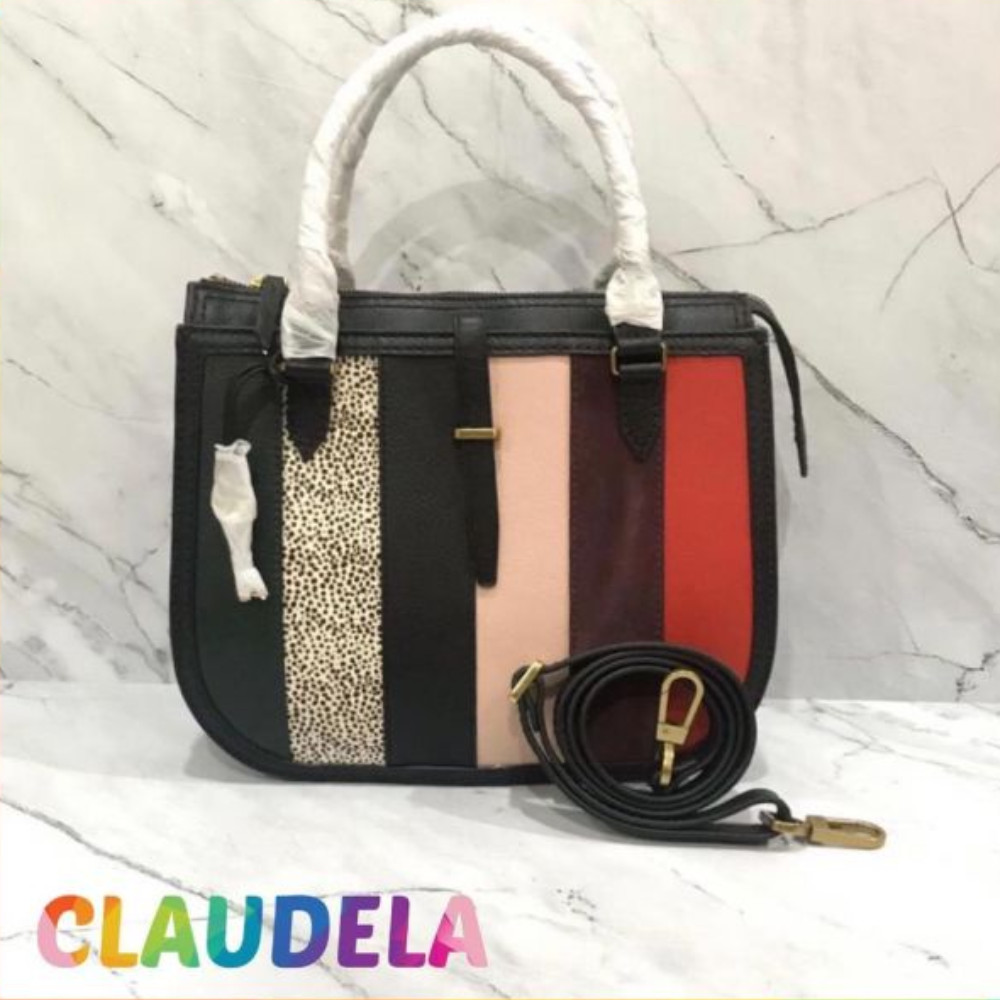 Fossil Ryder Satchel Medium in Black Patchwork