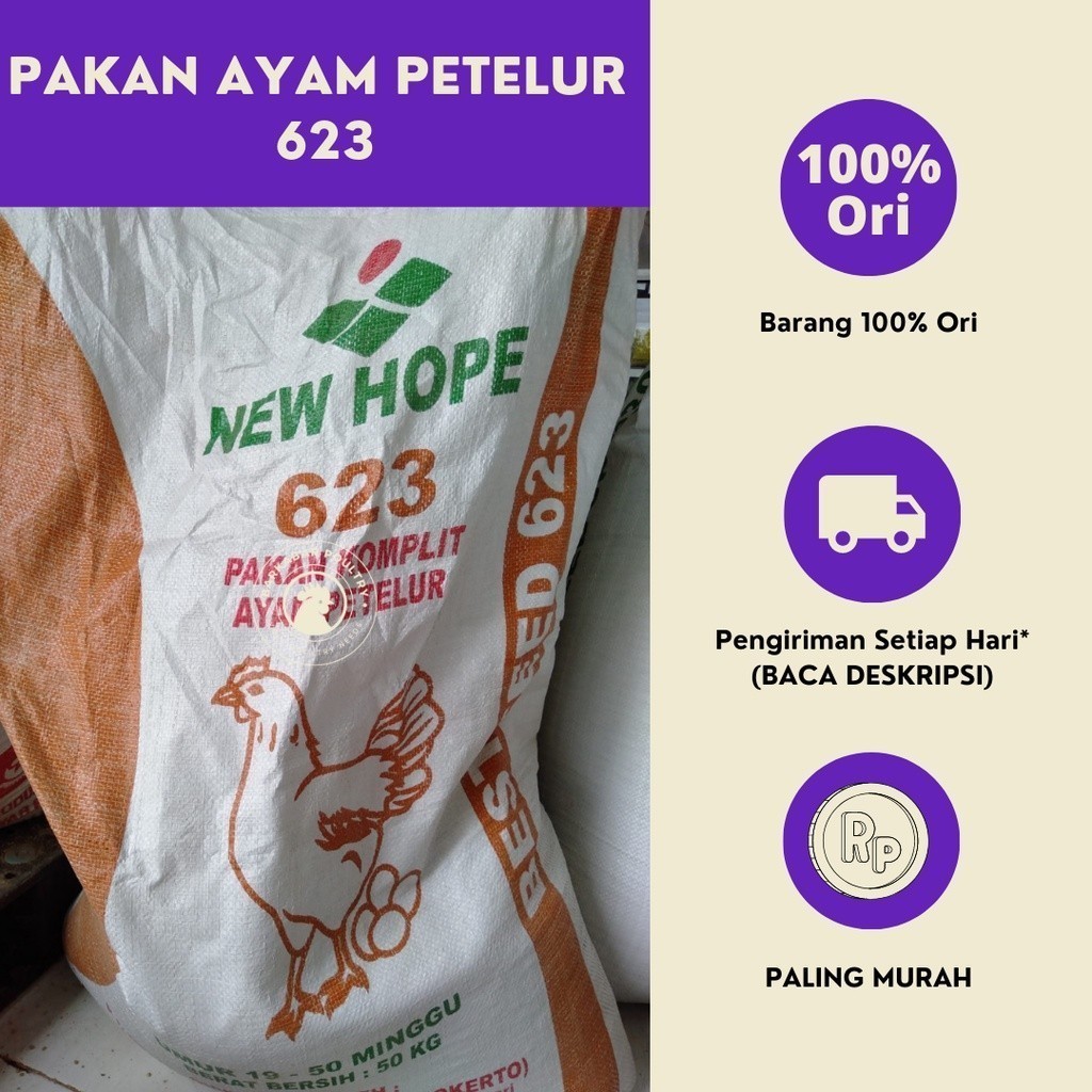 Pakan Ayam Petelur Dewasa 623 (1 zak (50 Kg), Usia Produksi)