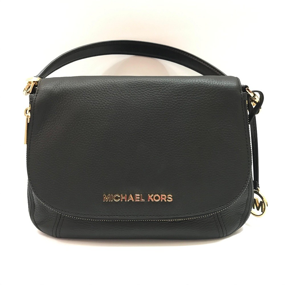 MICHAEL KORS Bedford Flap Medium Convertible Shoulder Bag in Black Leather