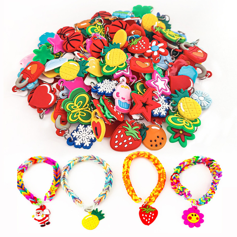 

48pcs Pendants DIY Colorful Loom Rubber Band Bracelet Jewelry Making Beads Toy Colorful Animal Flower Beads Random Style 2023