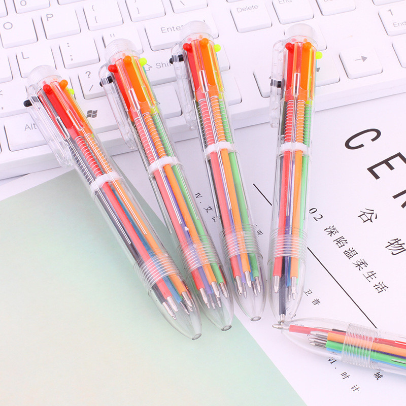 

20pcs Wholesale Korean Stationery 6 Color Ball Pen Transparent Bar Multifunction Push Color Oil Pen Rainbow Pen Writing School
