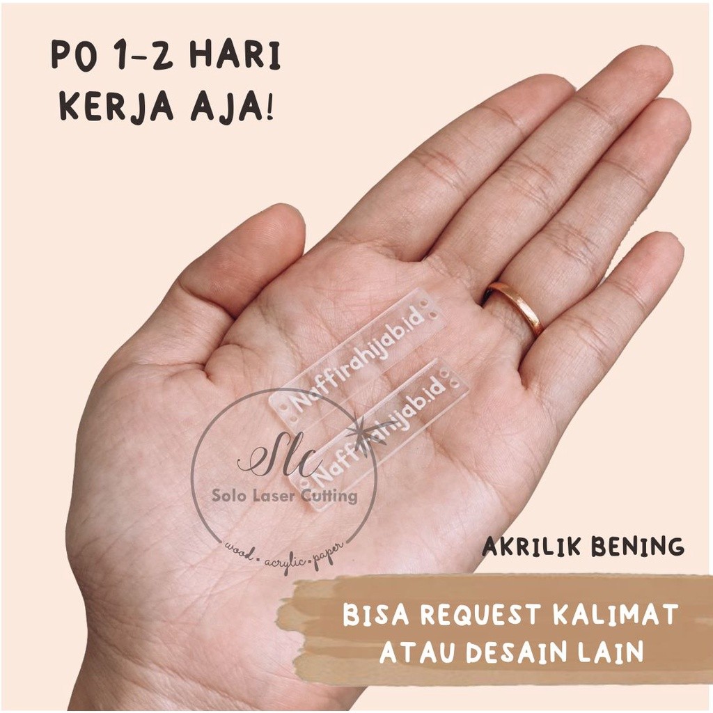 

Label akrilik / label hijab / acrylic label / label produk / label akrilik kecil 3 x 1 cm 1mm, 1,5mm, 2mm / LABEL JILBAB / LABEL LOGO