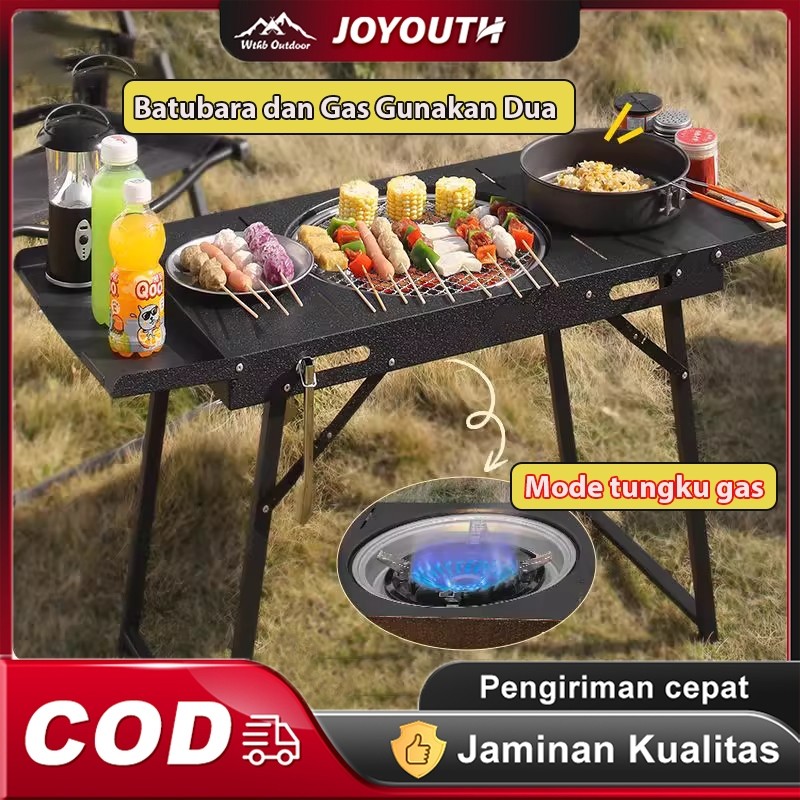 JOY Panggangan BBQ 90cm Portable Camping Grill Pemanggang BBQ arang outdoor Smoker Grill BBQ Peralat