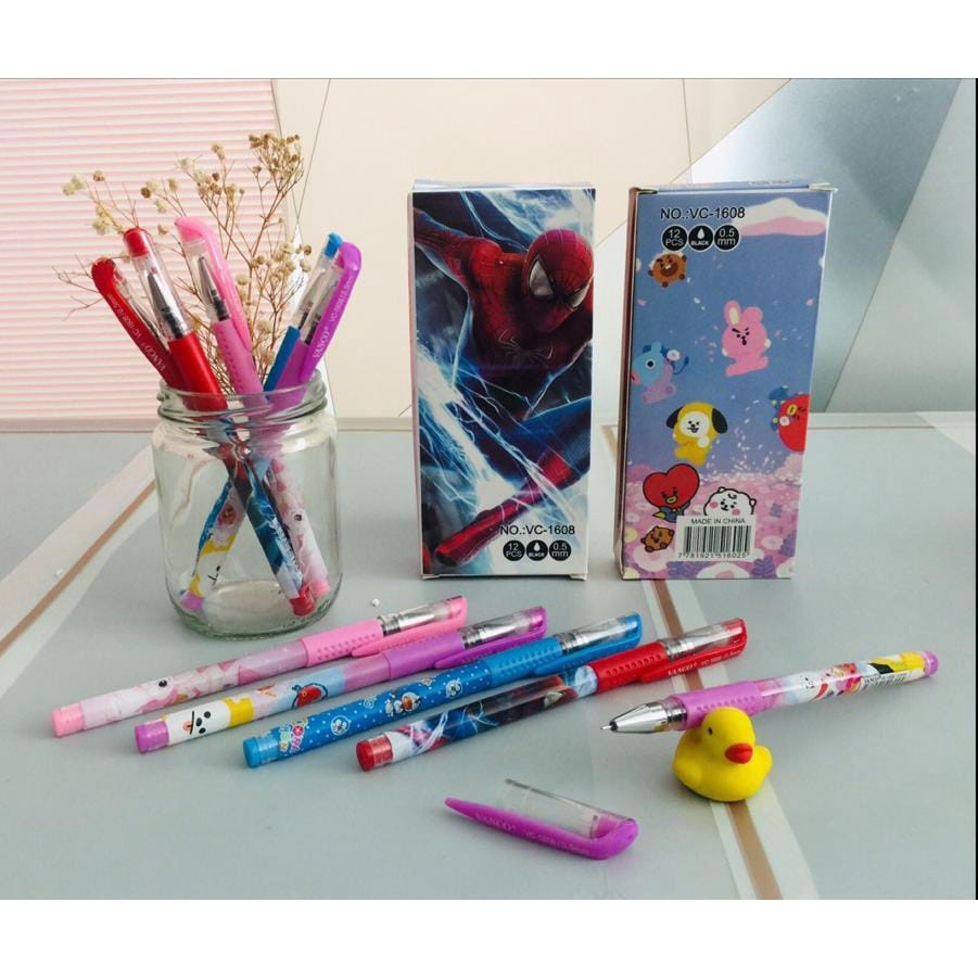 *AC* BALLPOINT KARAKTER / VANCO GELPEN / PULPEN HITAM / BOLPEN GEL 0.5mm (SATUAN)