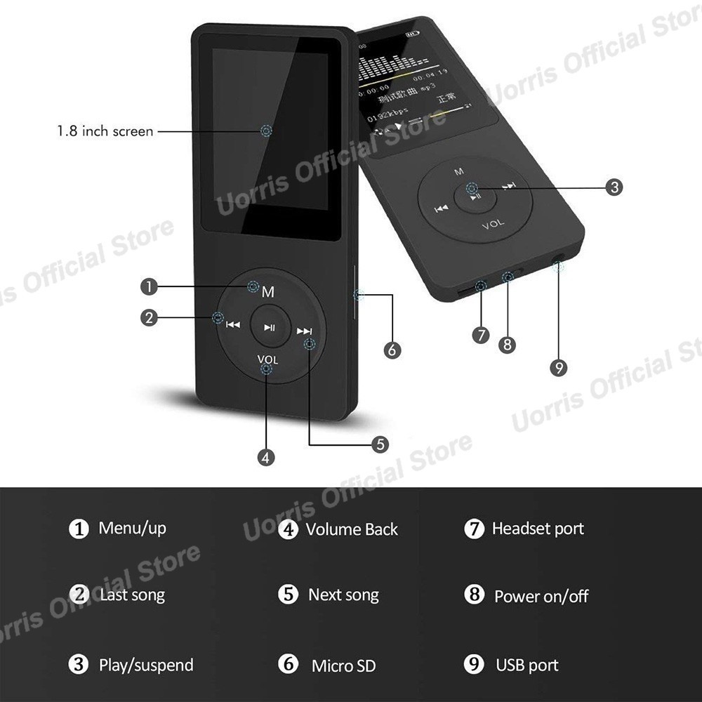 DRN - UORRIS MP4 MINI PLAYER BLUETOOTH MP3 PLAYER BLUETOOTH FREE 32GB CARD PEMUTAR MUSIK PORTABEL