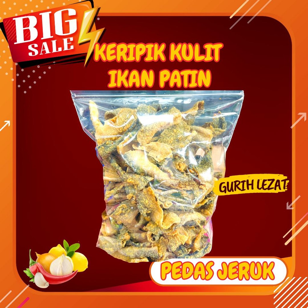 

Keripik Kulit Ikan PATIN Rasa Pedas Daun jeruk Premium Kemasan Berat 400 GRAM Food Snack Skin Keripik Patin