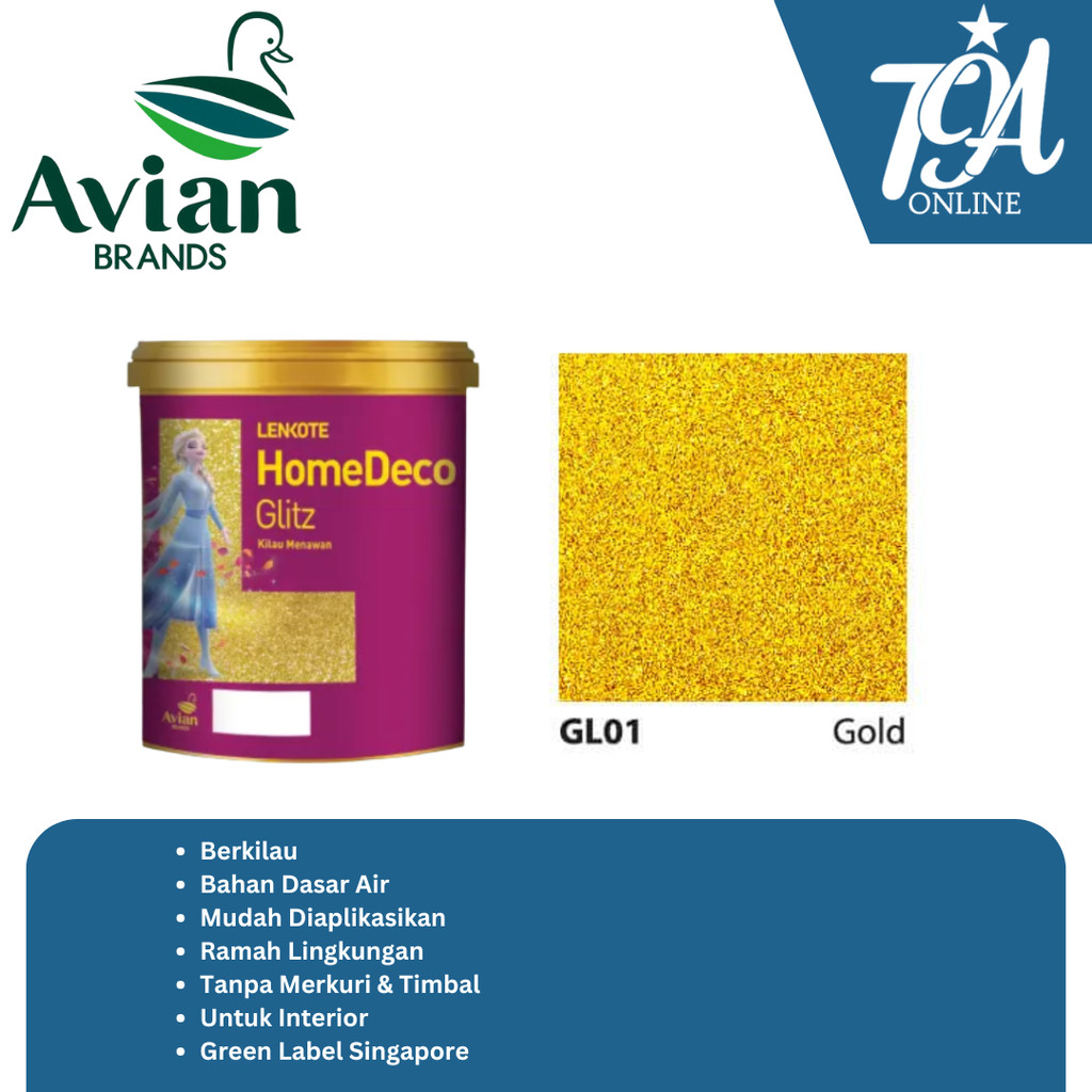 AVIAN BRANDS Home Deco Glitz Cat Tembok Interior Effect Glitter Gold 0.75 Liter