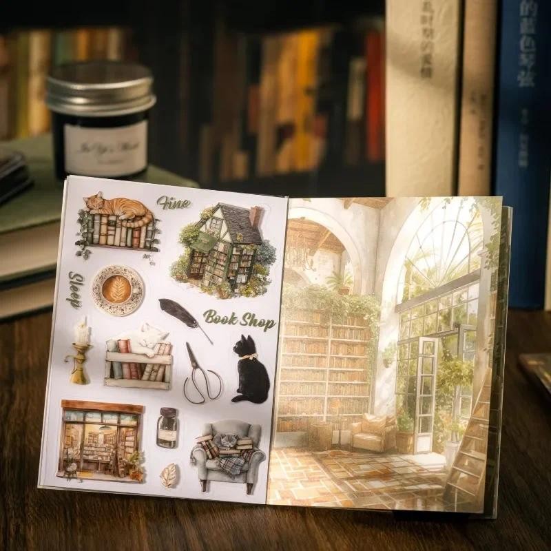 

20Pcs/pack Dual Decoration Daily Collage Material Sticker Book Handbook Sea Of Books Scrolls Book Ink Reading Supplies 153*104mm