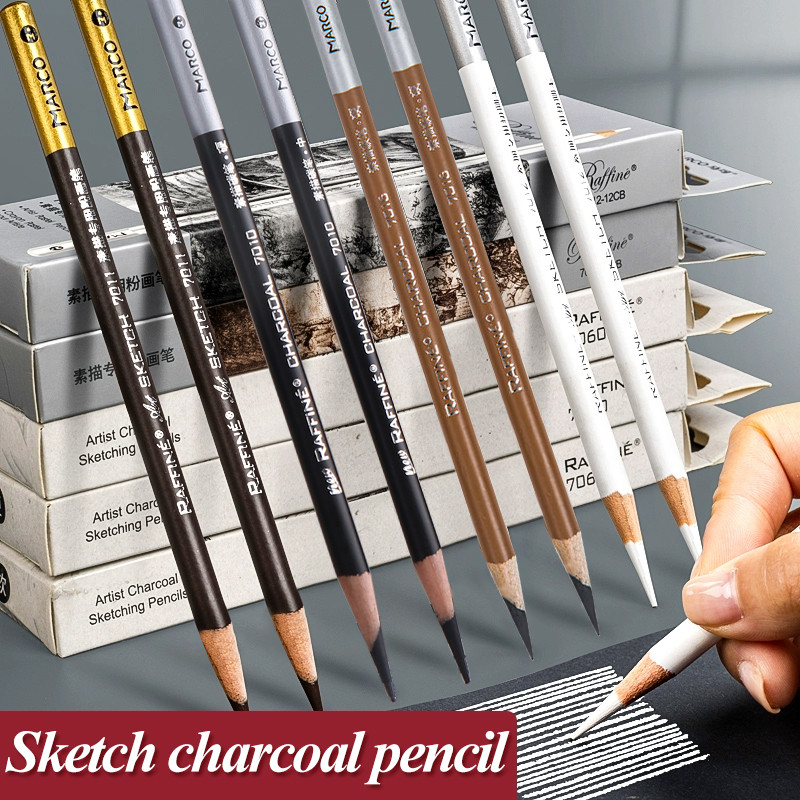 

Marco Charcoal Sketching Pencils Art Pencils Graphite Alot Soft-Medium-Hard Charcoal Pen High-gloss White Brown Art Supplies