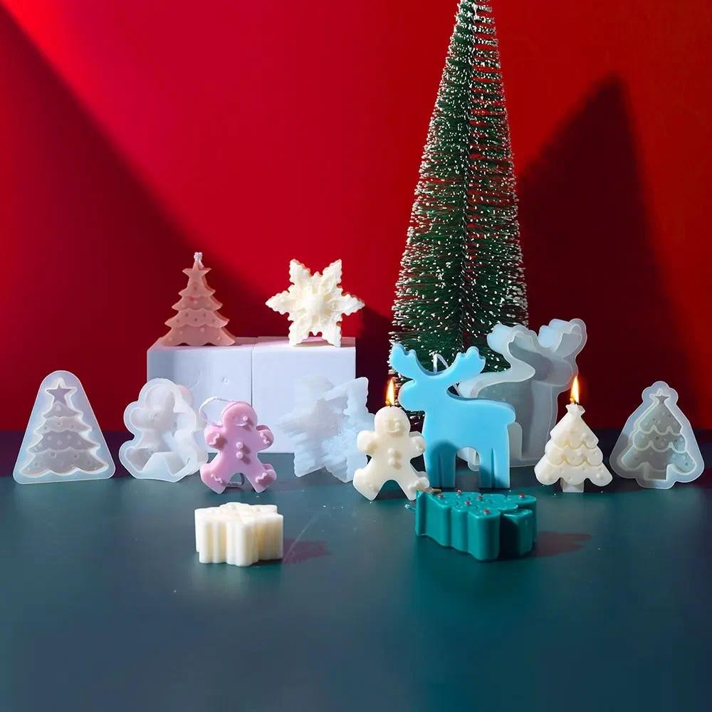 

Tree Candle Making Easy Demold Animal Elk Soap Silicone Moulds Festival Gypsum Party Decor Gingerbread Man Resin Gifts