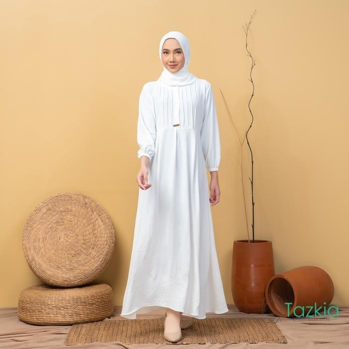 Dress Muslim Wanita Gamis Set Pashmina Azalia White Polos Crinkle