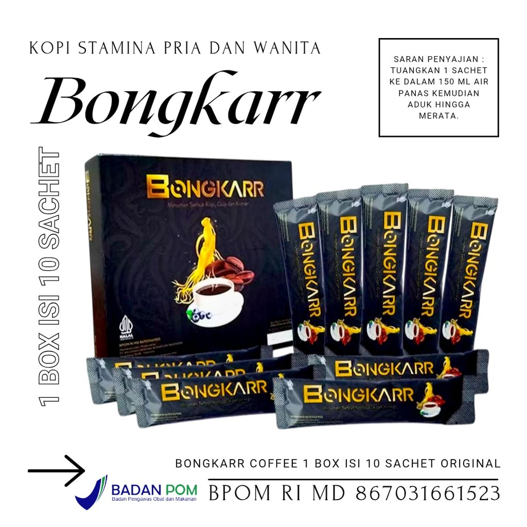 

BONGKARR COFFEE 1 BOX ISI 10 SACHET ORIGINAL MINUMAN SERBUK KOPI, GULA DAN KRIMER
