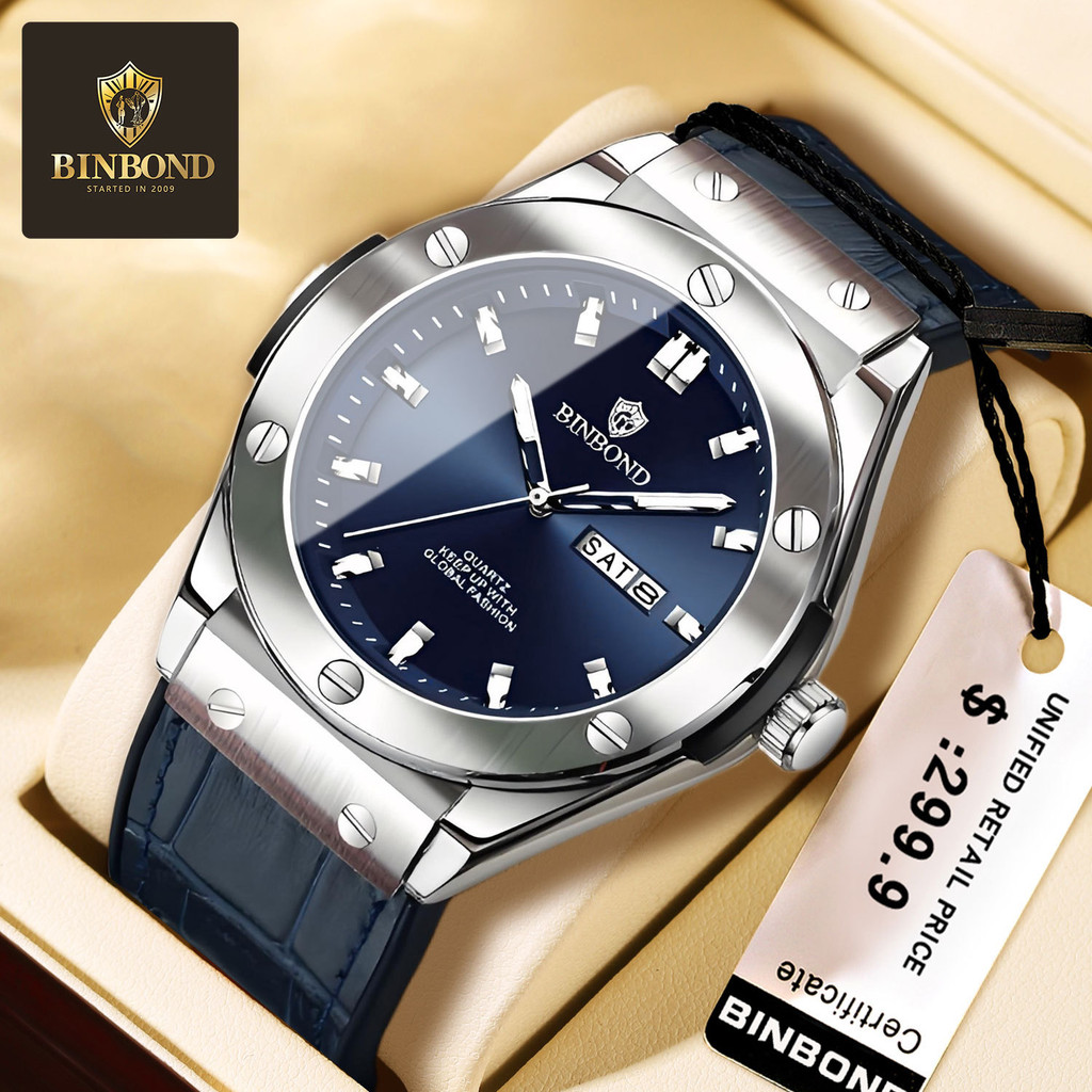 

Jam Tangan Binbang Cool untuk Pria Kepribadian Bisnis Tren Fashion Korea Kalender Ganda Tali Kulit Jam Tangan Kuarsa Kasual Serbaguna
