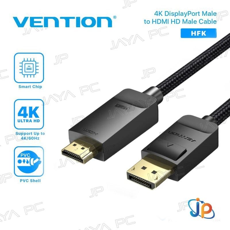 Vention HFK Kabel HDMI 4K UHD Gold Plated Braided - DP DisplayPort Male to HDMI Male Cable