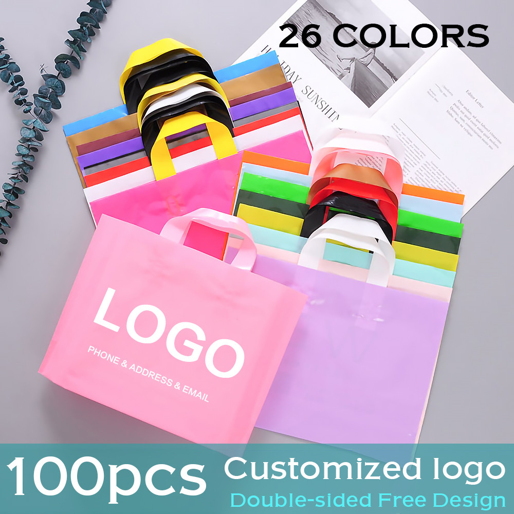 

100pcs Custom Logo Colorful Shopping Bags Plastic Party Gift Bag Double-sided Print One Color Logo Free Design Print Store brand