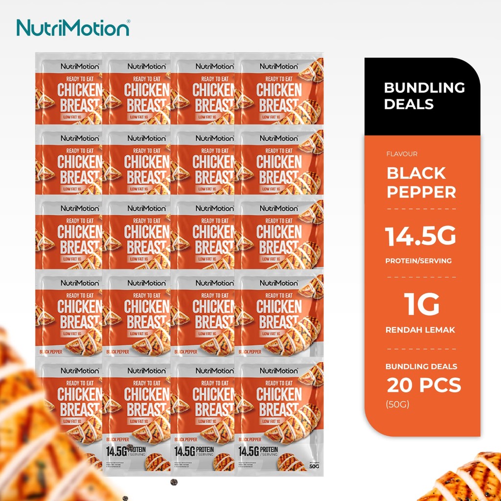 

NutriMotion Ready To Eat Chicken Breast - Black Pepper - High Protein & Low Fat 20 pcs