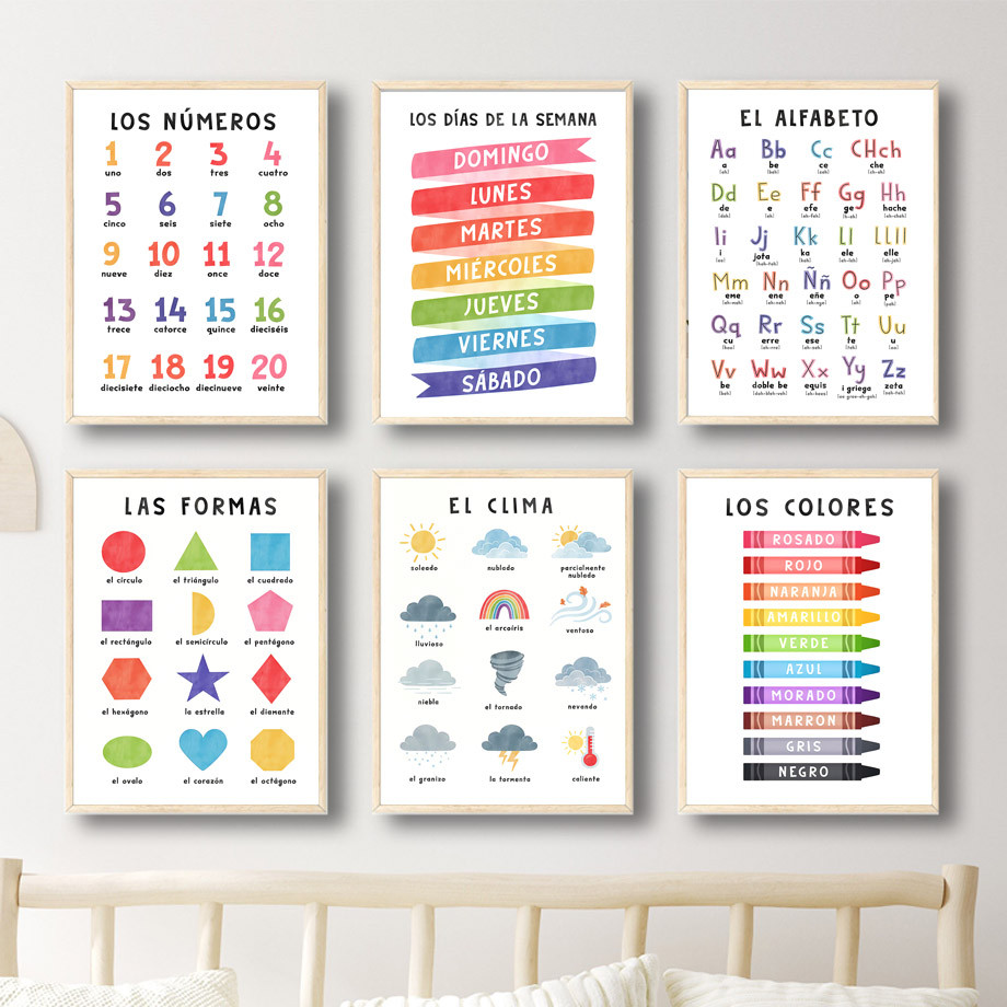

Educational Spanish Alphabet Number Weather Nursery Wall Art Canvas Painting Posters And Prints Picture For Baby Kids Room Decor