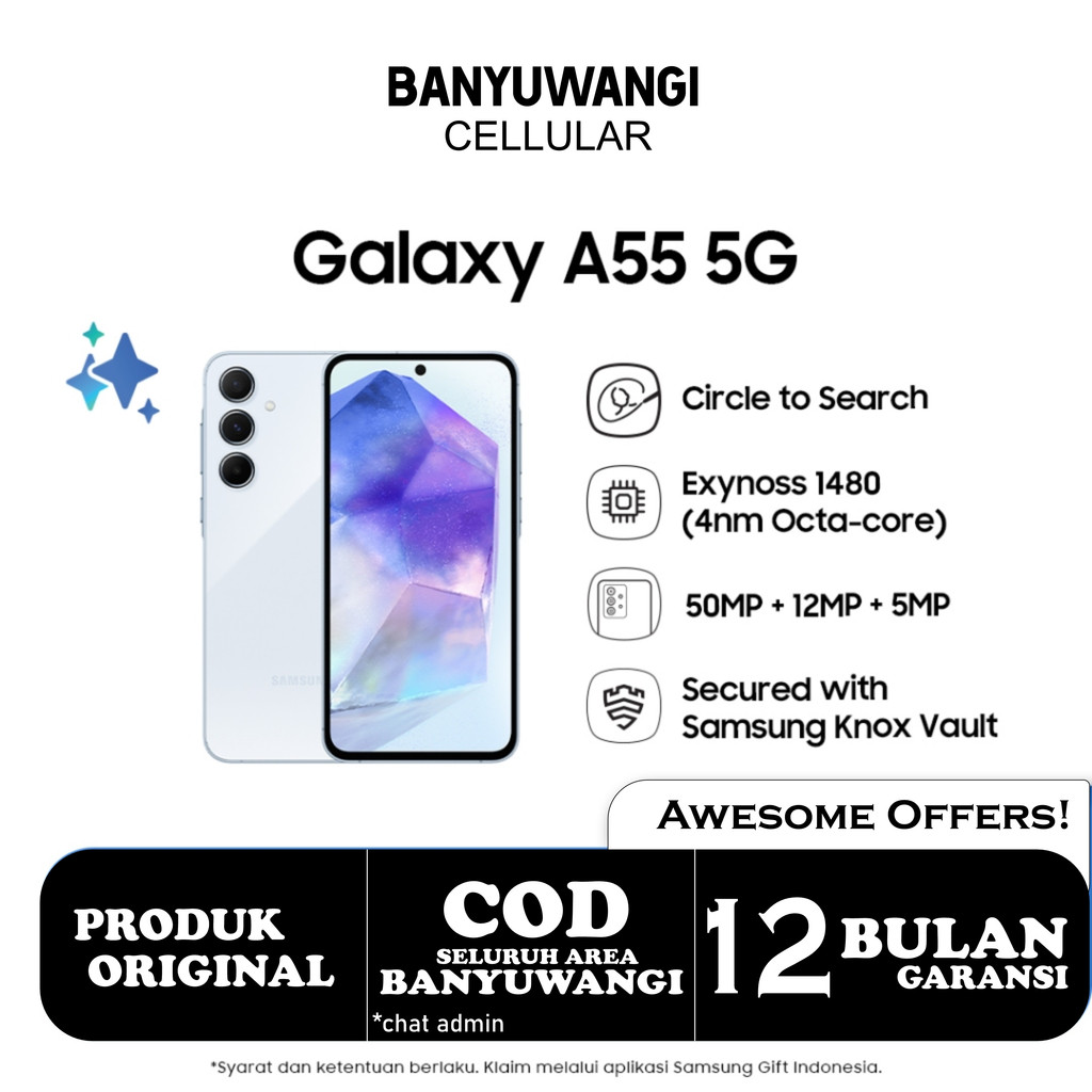 Samsung Galaxy A55 5G 12/256GB - Awesome Ice Blue | Samsung | Galaxy A55 5G  | 12/256GB