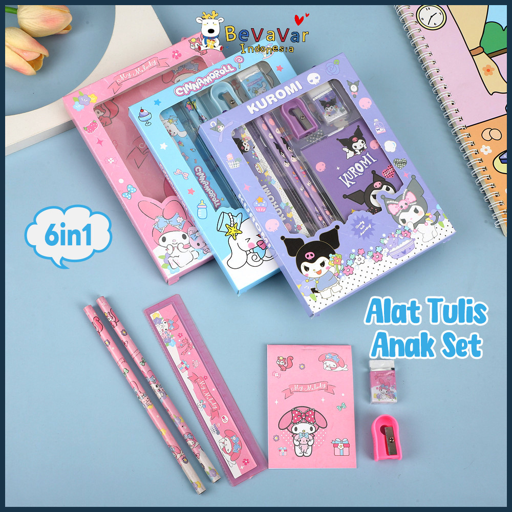 

BEVAVAR Stationery Set Alat Tulis 6 In 1 Motif Lucu